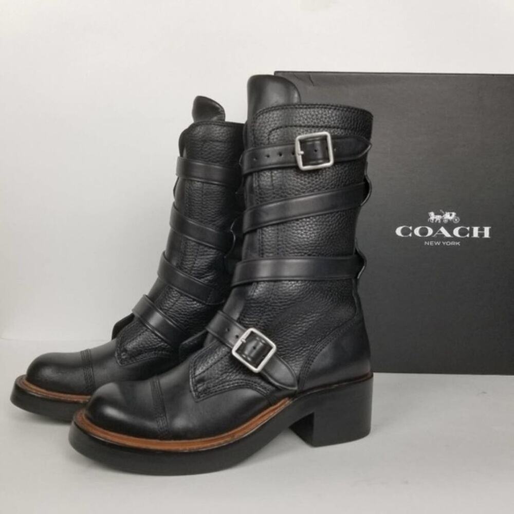 COACH Moto boots, black pebble leather size 5.5